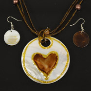 Brown Heart Mother of Pearl Necklace and Earrings Set
