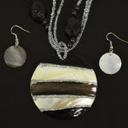 Black and White Mother of Pearl Necklace and Earrings Set