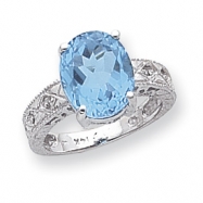 Picture of 14k White Gold 12x10mm Oval Blue Topaz A Diamond ring
