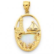 Picture of 14K Created Opal Lighthouse & Sailboat Pendant