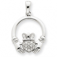 Picture of 14k White Gold Diamond Claddagh Pendant