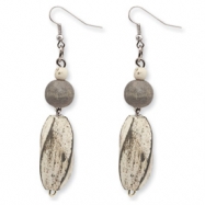Picture of Silver-tone Grey Twisted White Wood Aster Dangle Earrings