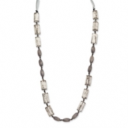 Picture of Grey White Wood Aster & Acrylic Beads Satin Ribbon Necklace