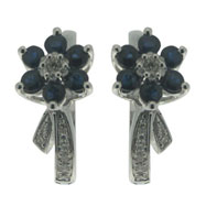 Picture of 14K White Gold Blue Sapphire & Diamond Earrings