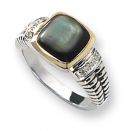Picture of Sterling Silver w/14k Diamond & Black Mother of Pearl Ring