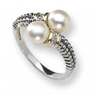 Picture of Sterling Silver w/14k FW Diamond & Cultured Pearl By-pass Ring