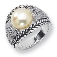 Picture of Sterling Silver Diamond and 11mm White FW Cultured Pearl Ring