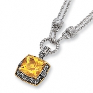 Picture of Sterling Silver/14ky Diamond and Citrine 17in Pendant