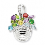 Picture of Sterling Silver Multi-colored Gemstone Basket Pendant/ Pin