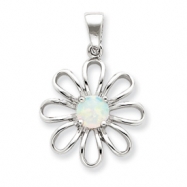 Picture of Sterling Silver Created Opal & CZ Daisy Slide
