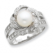 Picture of Sterling Silver Imitation Pearl and CZ Ring