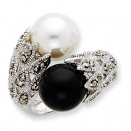 Picture of Sterling Silver CZ Black and White Cultured Pearl Ring
