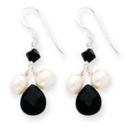 Picture of Sterling Silver Onyx/White Cultured Pearl/Jet Crystal Earrings