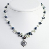 Picture of Sterling Silver Botswana Agate/Grey & Lt.Blue Cultured Pearl Necklace chain