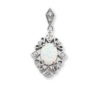 Picture of Sterling Silver Created Opal & CZ Pendant