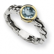 Picture of Sterling Silver w/14ky Antiqued 6mm Round Sky Blue Topaz Ring