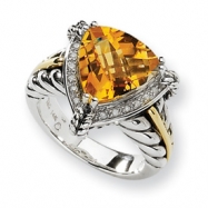 Picture of Sterling Silver w/14ky 12mm Trillion Citrine & Diamond Ring