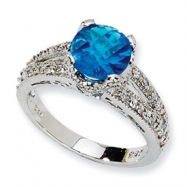 Picture of Sterling Silver Checker-cut Simulated Blue Topaz & CZ Ring