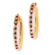 Picture of Sterling Silver & Gold-plated Dia. & Ruby Round Hinged Hoop Earrings