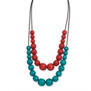 Picture of Silver-tone Red & Teal Hamba Wood Brown Wax Cord Necklace