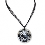 Picture of Silver-tone Hammer Shell Black Wax Cord Pendant Necklace