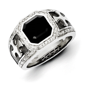 Picture of Sterling Silver Diamond & Onyx Black Rhodium-plated Cross Men's Ring