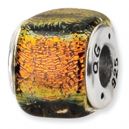 Picture of Sterling Silver Orange Dichroic Glass Square Bead