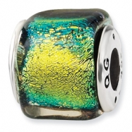 Picture of Sterling Silver Yellow Dichroic Glass Square Bead