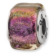 Picture of Sterling Silver Purple Dichroic Glass Square Bead