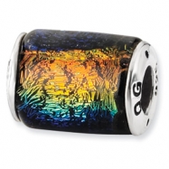 Picture of Sterling Silver Rainbow Dichroic Glass Barrel Bead