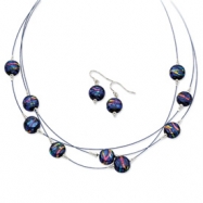Picture of Sterling Silver Blue Dichroic Glass Earrings & 18in Necklace Set