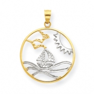 Picture of 14K & Rhodium Sun, Sailboat, Water and Seagulls Pendant