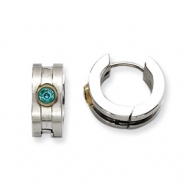 Picture of Stainless Steel Teal CZ Stone & Gold-plated Hinged Hoop Earrings