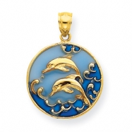 Picture of 14K Blue Stained Glassed Double Dolphins Pendant