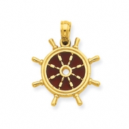 Picture of 14K 3-D Brown Stained Glassed Ship Wheel Pendant