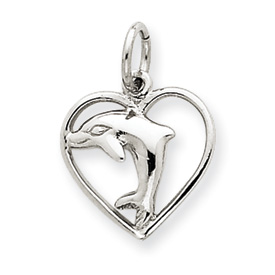 Picture of 14k White Gold Dolphin in Heart Charm