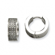 Picture of Stainless Steel Satin with White CZ Stones Hinged Hoop Earrings