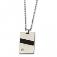Picture of Stainless Steel Black Rubber and CZ Pendant 22in Necklace chain