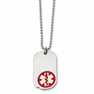 Picture of Stainless Steel Red Enamel Small Dog Tag Medical Pendant 22in Necklace chain