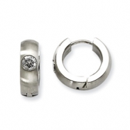Picture of Stainless Steel CZ Satin Round Hinged Hoop Earrings
