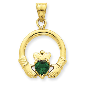 Picture of 14k Claddagh with Synthetic Green Stone Pendant
