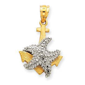 Picture of 14k Two-Tone Solid Polished Diamond-cut Anchor with Starfish Pendant
