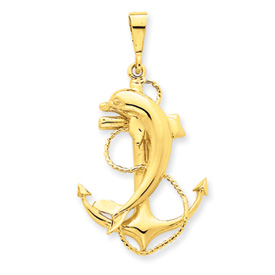 Picture of 14k Solid Polished Anchor with Dolphin Pendant
