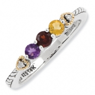 Picture of Sterling Silver & 14k Three-stone and Diamond Mother's Semi-Mount Ring