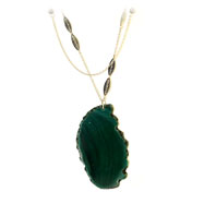 Picture of Silver-Tone Double Chain Green Flat Stone Necklace
