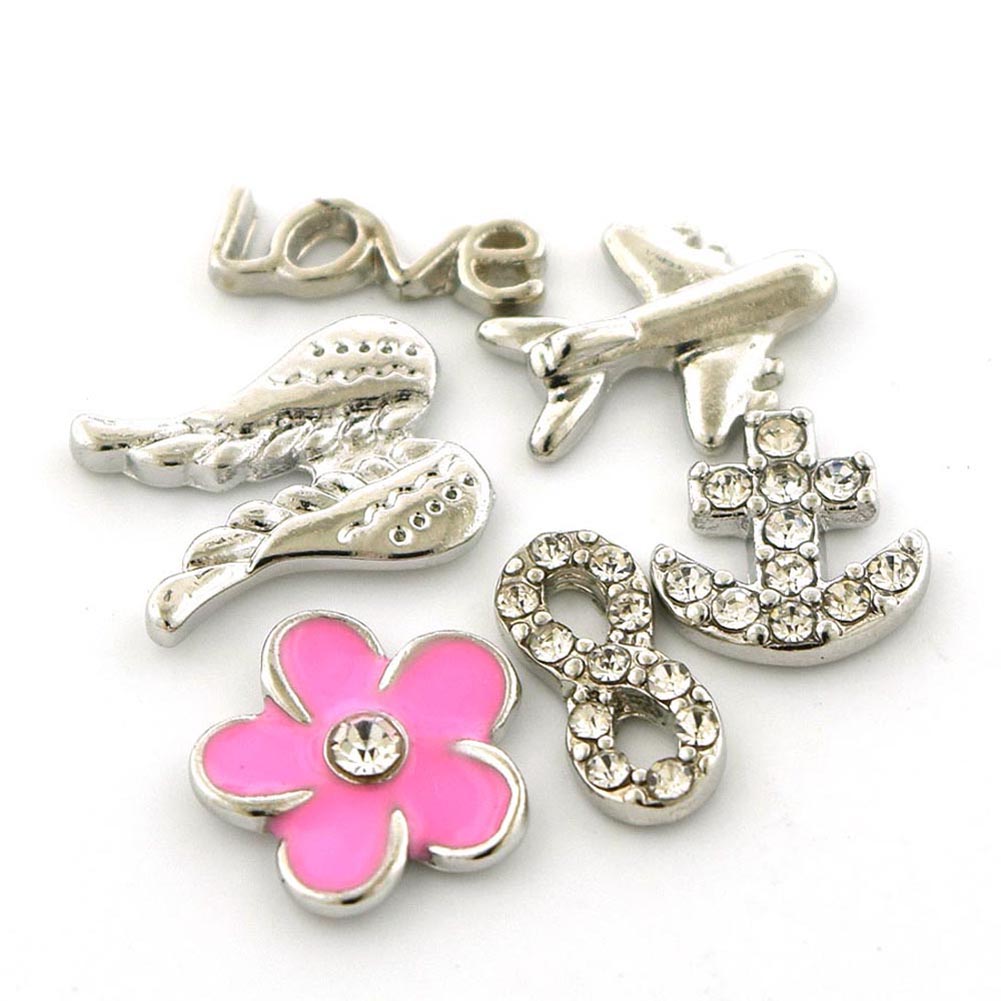 Picture of Set of Six (6) Love Theme Flower Love Airplane Angel Wings Anchor Infinity Floating Charms for Floating Charms Locket