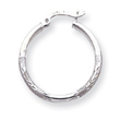 14K White Gold Satin & Diamond-Cut 2x25mm Round Hoop Earrings