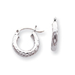 14K White Gold Diamond-Cut 3x14mm Round Hoop Earrings
