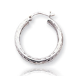 14K White Gold Diamond-Cut 3x25mm Round Hoop Earrings