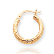 14K Gold Diamond-Cut 3x19mm Round Hoop Earrings